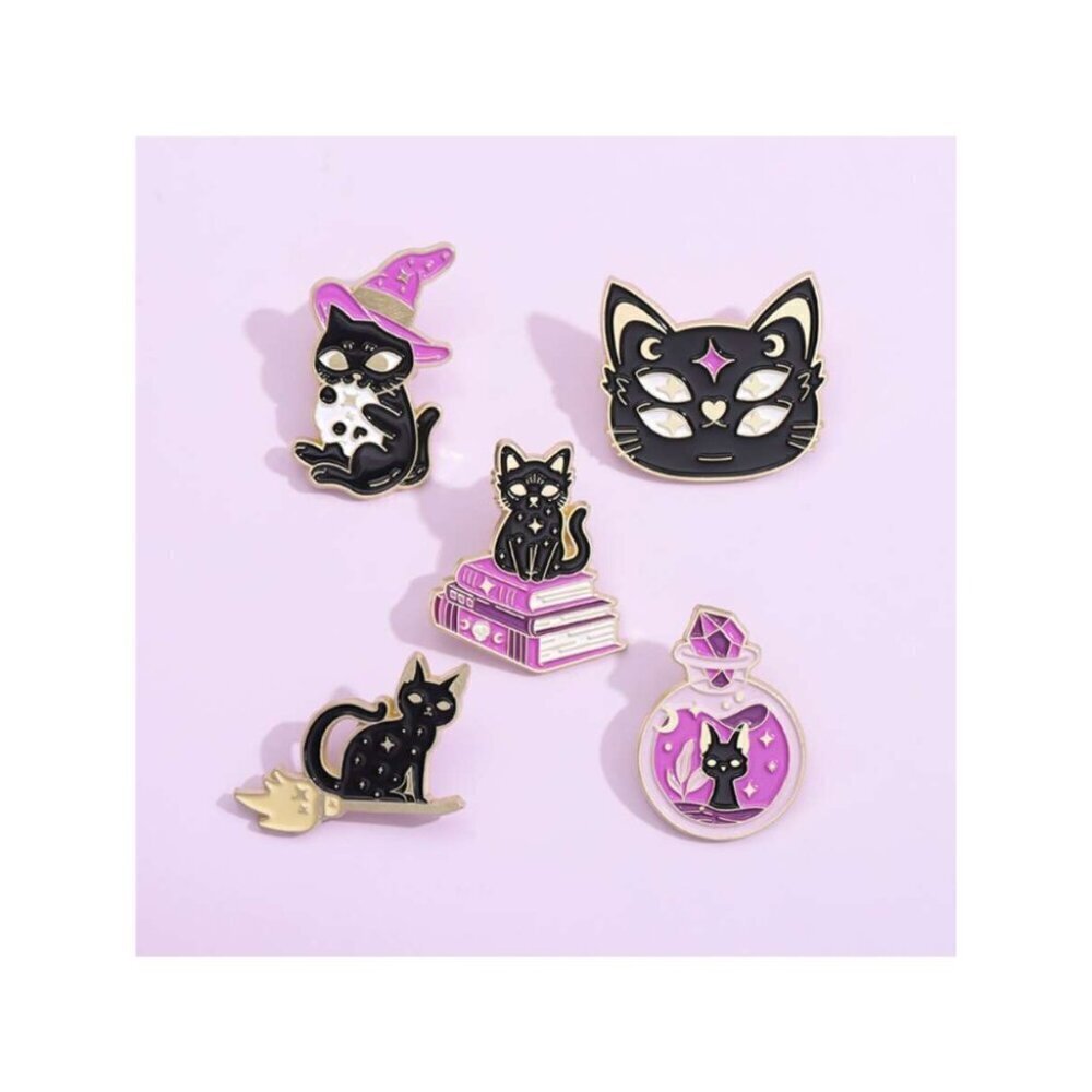 Cute Magic Cat Series Zinc Alloy Brooch In Cartoon Black Metal Badge Pin